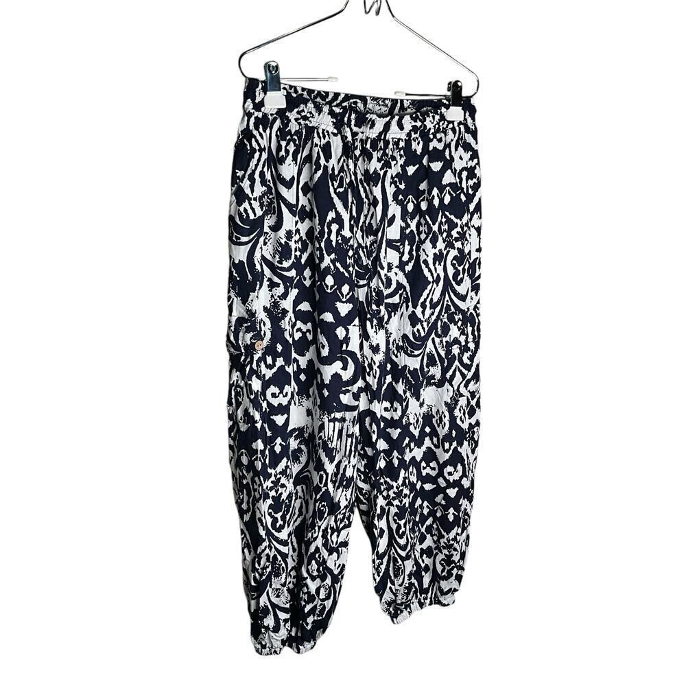 Rachel‎ Roy Ankle Pants Pull On Pleated Pockets Printed Black Womens Large NWT